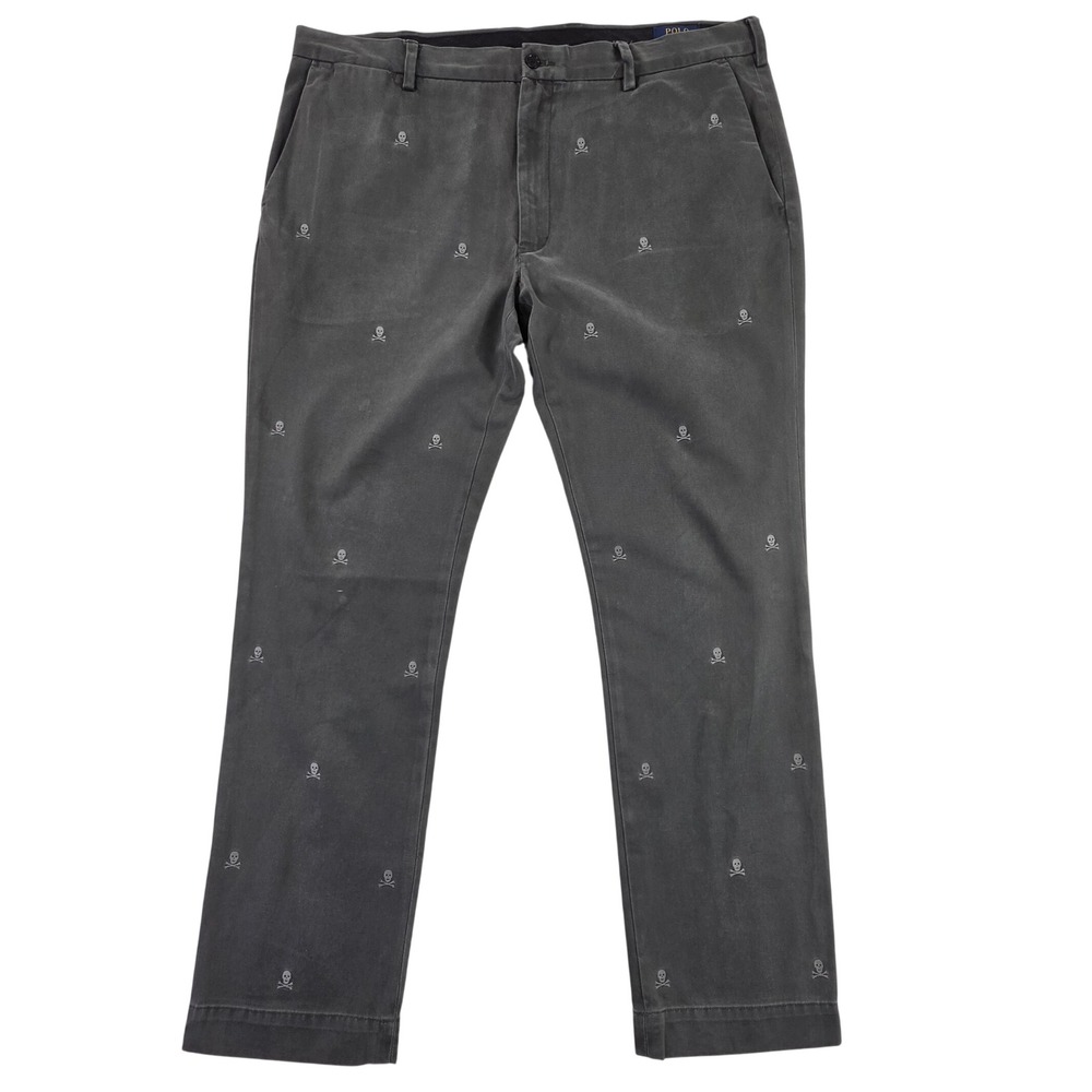 Polo Ralph Lauren Chinos Men 40/32 Grey EUC Skull Print Slim Fit
